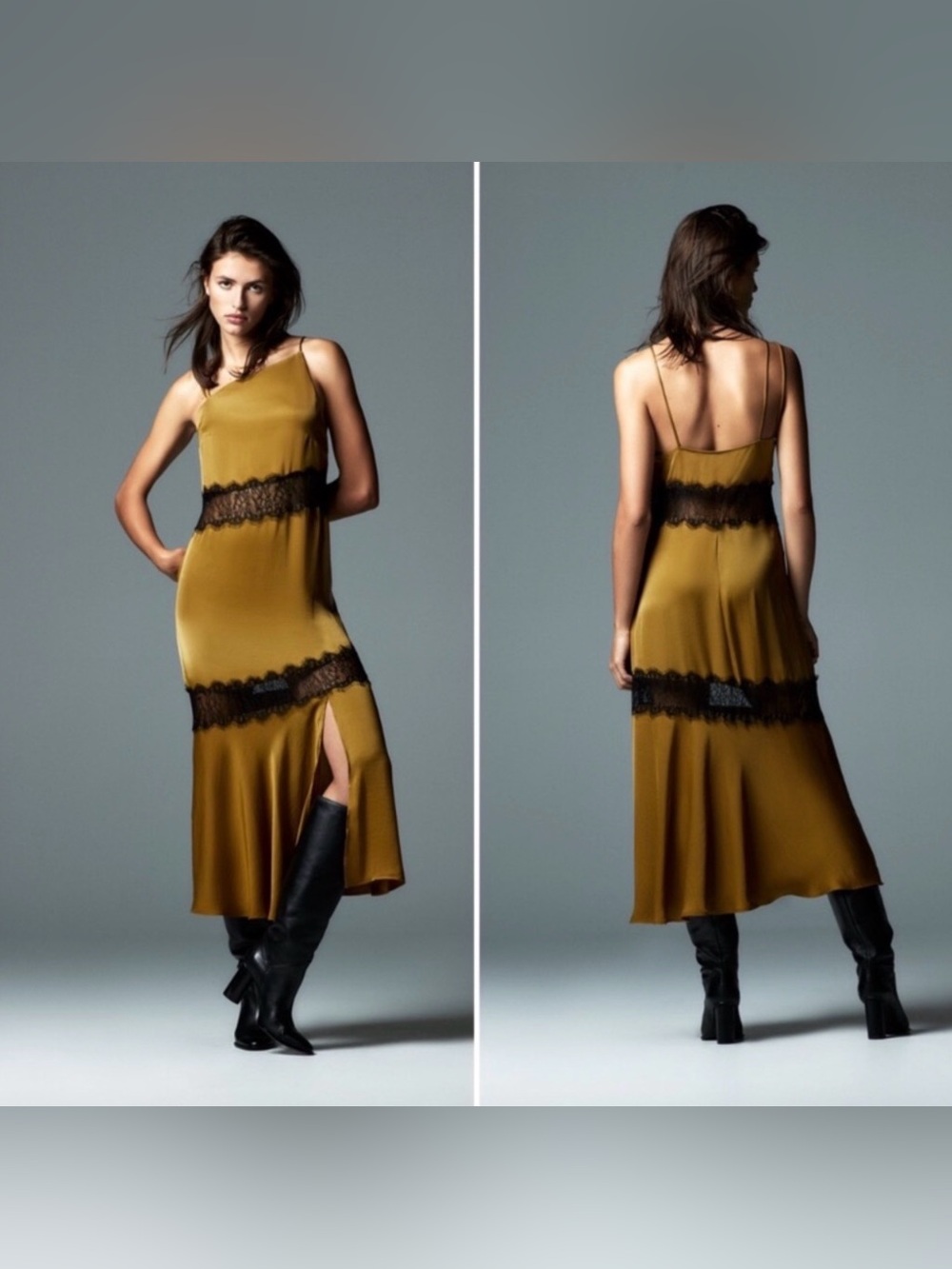 Zara Mustard Yellow Dress with Black Trim